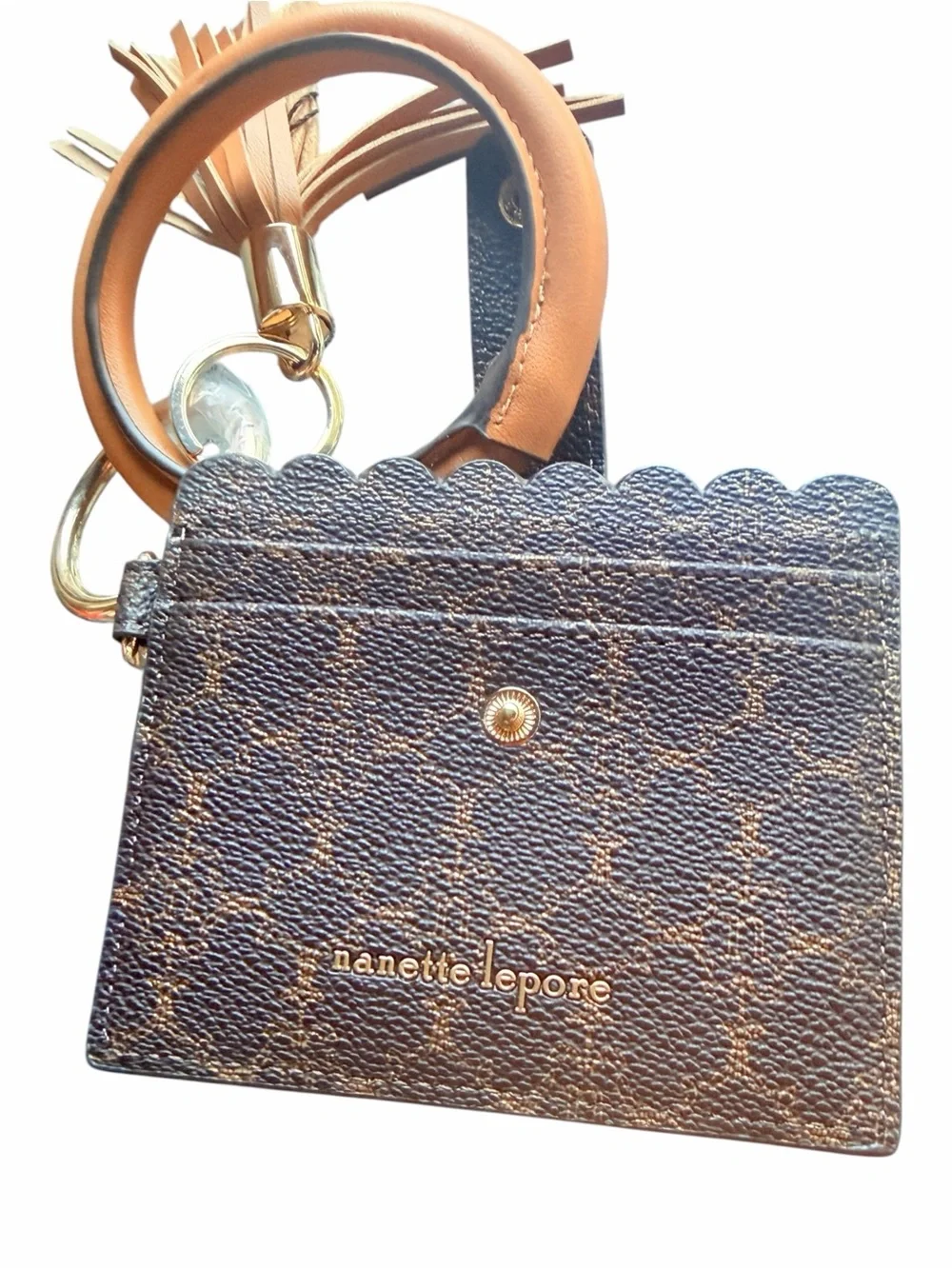 Nanette Lepore Alli Logo Card Holder Wallet Wristlet Bangle Brown NWT